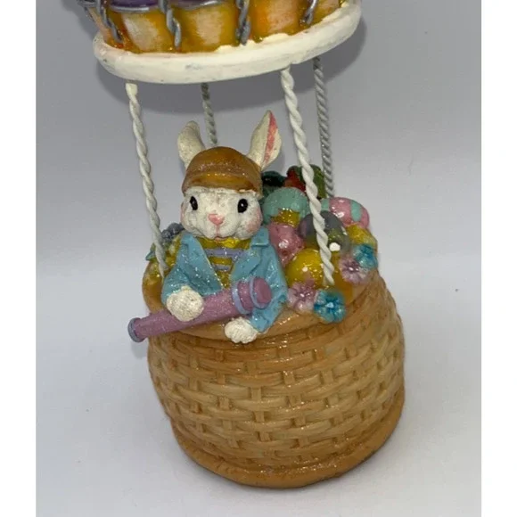 Vintage HTF Beautiful Happy Easter Bunny Rabbit In A Hot Air Balloon Flying - Picture 8 of 16